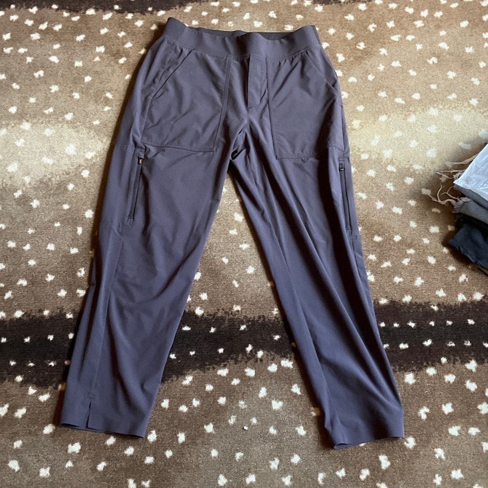 Athleta Brooklyn Mud Rise Ankle Utility Pants in Dark Gray with Purple Tint
